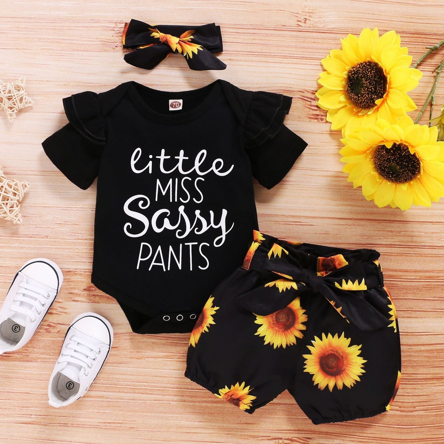 SunnyBloom™ – 3-Piece Baby Girl Sunflower Outfit