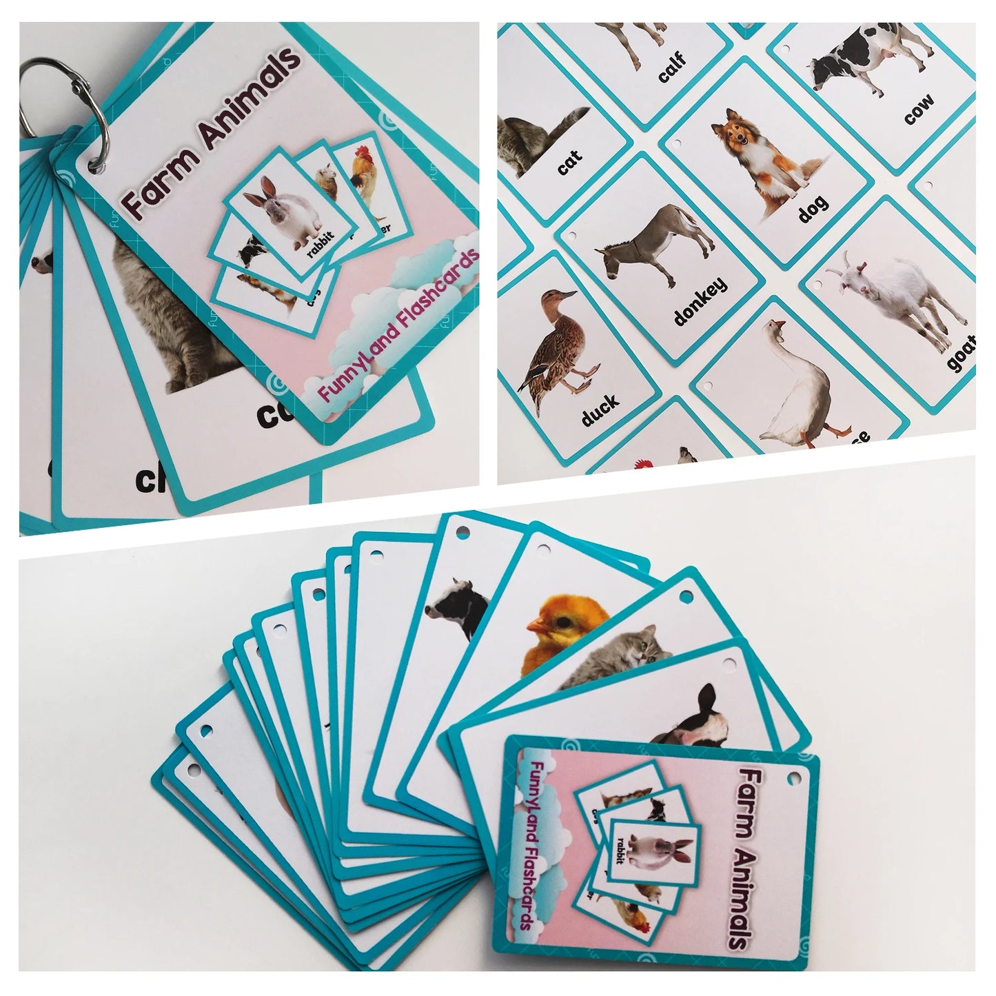 18Pcs Farm Animals Theme Educational Learning Cards Double Side