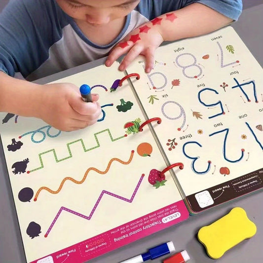 34-Page Reusable Magic Tracing Workbook, Educational Drawing and Pen