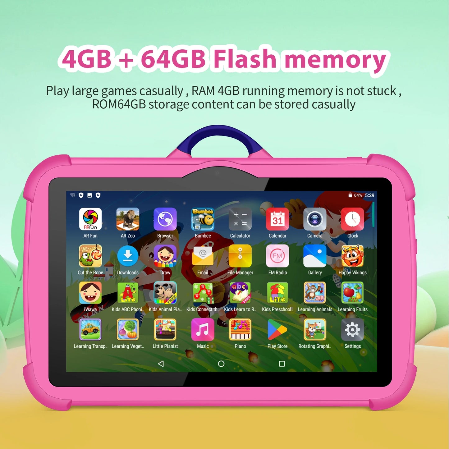 New Cartoon Pattern Kids Tablet 7 Inch Quad Core 4GB RAM 64GB ROM